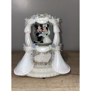 Vintage Disney Mickey & Minnie Wedding Snow Globe Music Box Happily Ever After